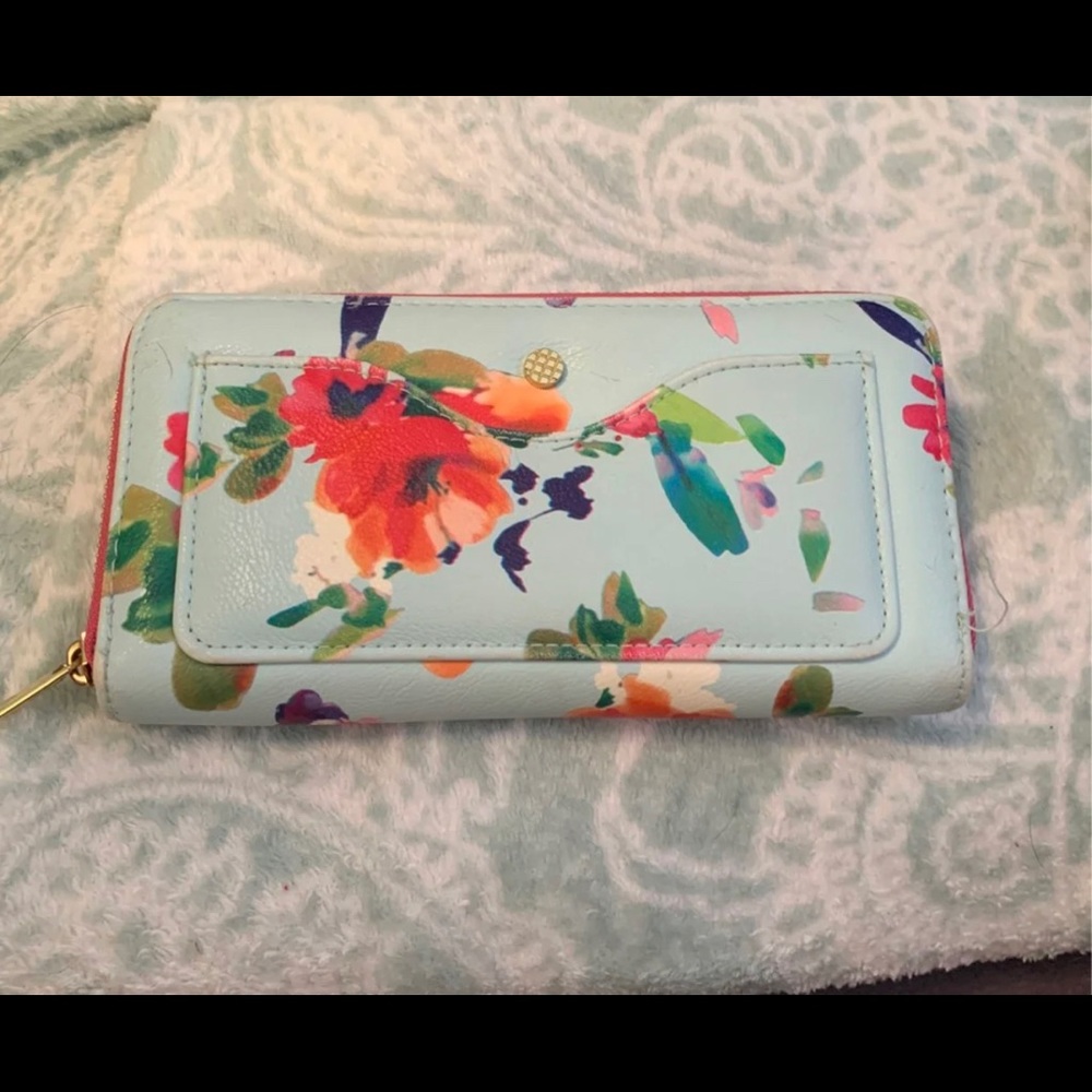Light blue with pink floral design wallet!